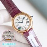 Cartier Ronde Louis 48 Diamonds 29mm 157 Original Quartz Movement Purple Leather Strap Watch